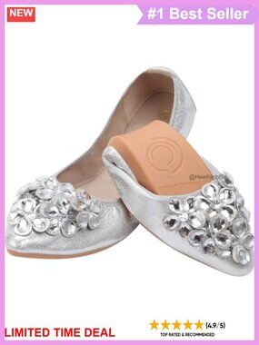 Rhinestone Ballet Flats Pointed Toe Foldable Slip On Comfort Wedding Shoes